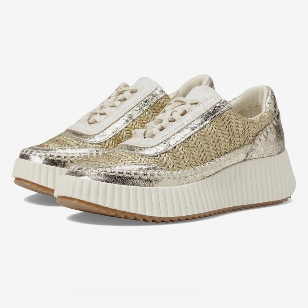 Dolce Vita Dolen Knit Sneakers Gold 8.5 NEW IN BOX